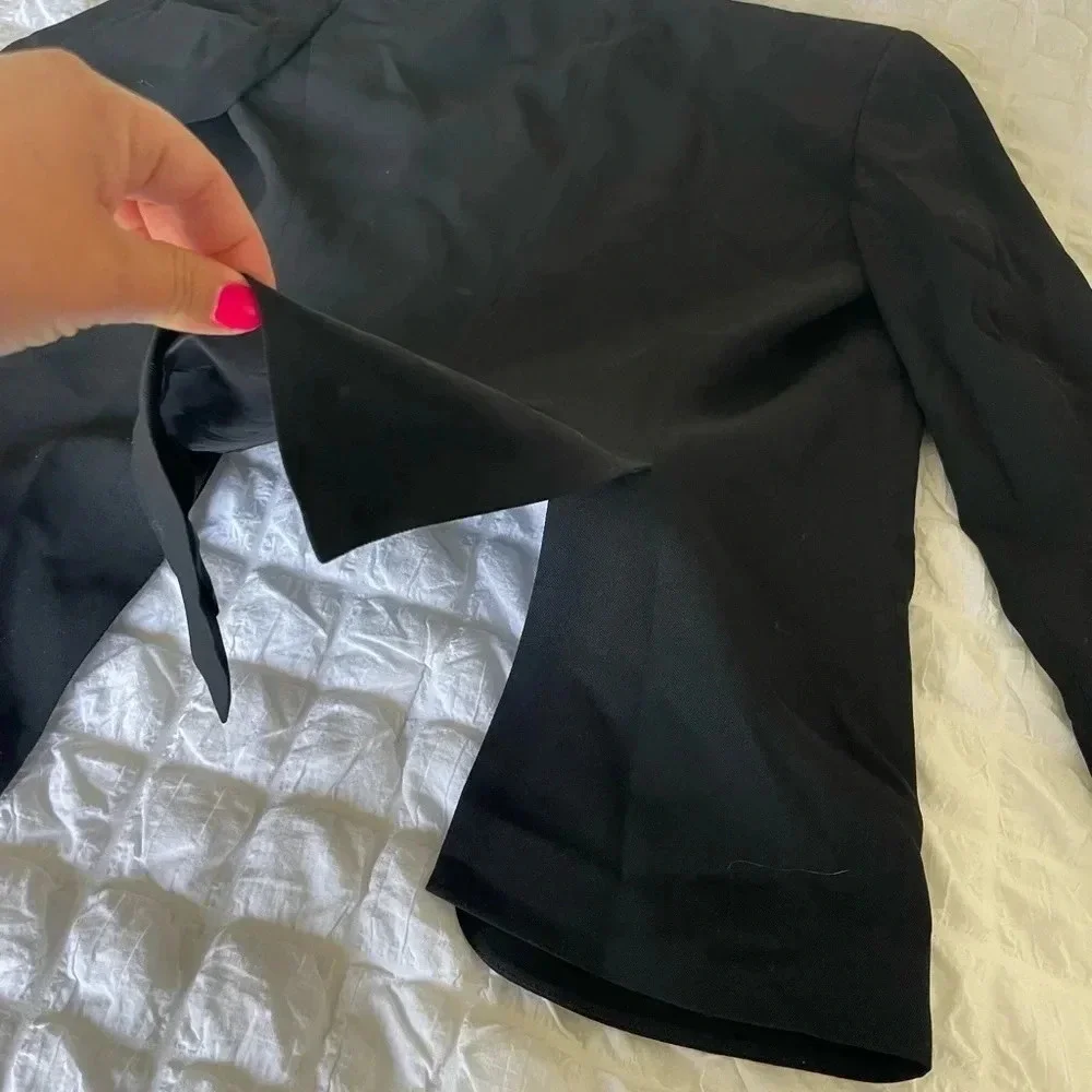 Theory black wool blend collarless Medora Hydric blazer - Picture 7 of 11